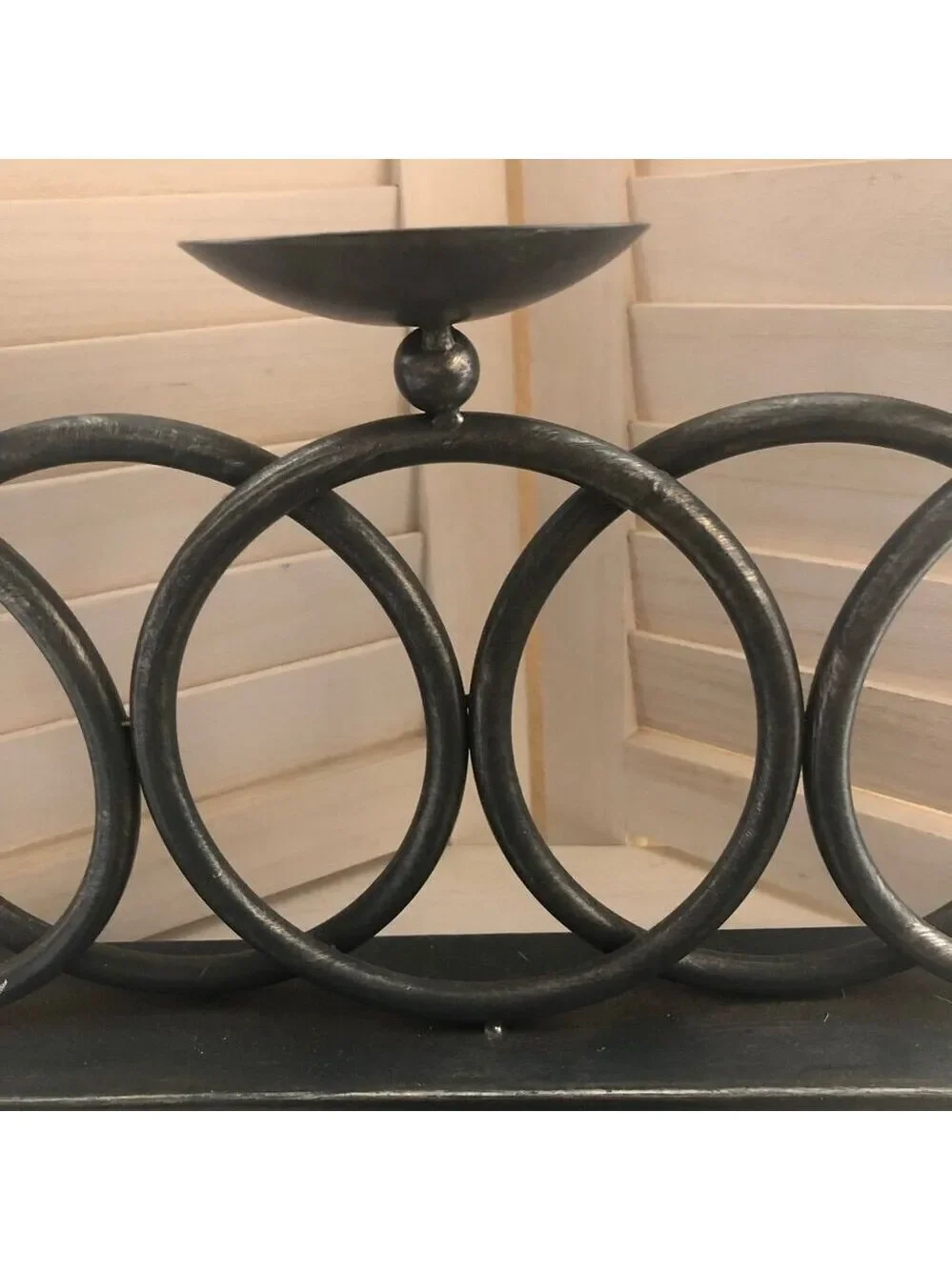 Metal Ring Candelabra Candle Holder Tabletop Black Three Piece